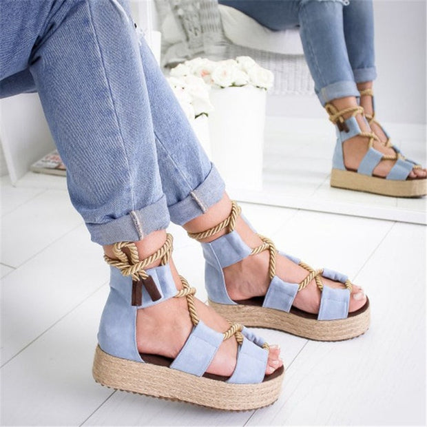 Espadrilles Fish Mouth Lace Up Platform Wedge Sandals