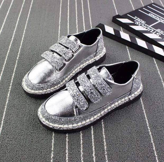 Sneakers Women Flats red Black Silver Shoes Rhinestone Bling Casual Shoes Creepers Superstar Shoes - Ernadi