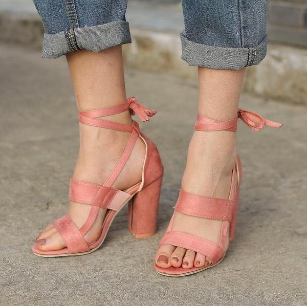 Cross Strap High Heel Thick Heel Plus Size women Shoes Sandals - Ernadi