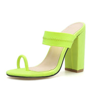 Summer Slippers Sandals Square heel Stretch Fabric Hollow Women Slippers Fluorescent green
