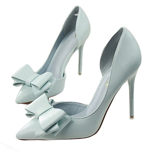 Bowknot high heel shoes side hollow pointed Stiletto Shoes women pumps