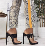 Women Slippers Thin Heels Sandals Woman High-Heeled Buckle Slides Shoes - Ernadi