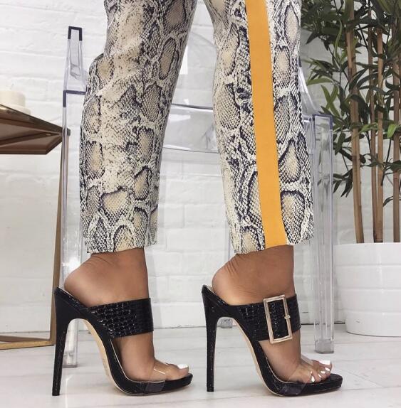 Women Slippers Thin Heels Sandals Woman High-Heeled Buckle Slides Shoes - Ernadi