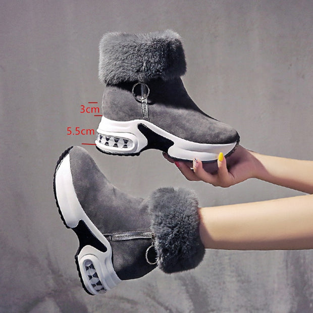 Warm Plush Ladies Leather Ankle Boots