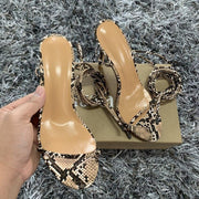 Women High Heels Sandals Summer Outside Snake Print Shoes Woman Lace-Up Cross Strap Gladiator Sandals 11CM Heels - Ernadi