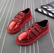 Sneakers Women Flats red Black Silver Shoes Rhinestone Bling Casual Shoes Creepers Superstar Shoes - Ernadi