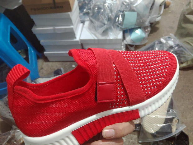 Women Sneakers Bling Rhinestone Ladies Shoes Slip On Comfortable Sole Running Walking Shoes Female Flat Sports Shoes - Ernadi