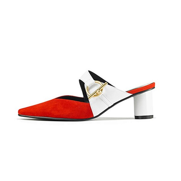 Pumps High Round Heel Fashion Square Toe Metal Decoration Casual Shoes - Ernadi