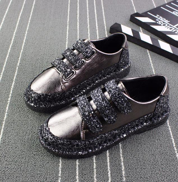Sneakers Women Flats red Black Silver Shoes Rhinestone Bling Casual Shoes Creepers Superstar Shoes - Ernadi