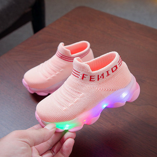 Girls Boys Letter Mesh Led Luminous Socks Sneakers Shoes Light Up Shoes