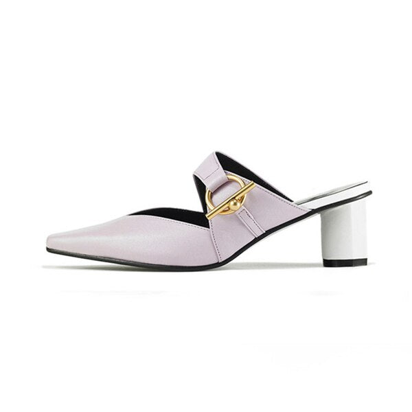 Pumps High Round Heel Fashion Square Toe Metal Decoration Casual Shoes - Ernadi