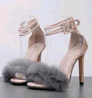 Ankle Strap Faux Fluffy Rabbit Sandal - Ernadi