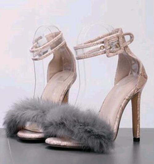 Ankle Strap Faux Fluffy Rabbit Sandal - Ernadi