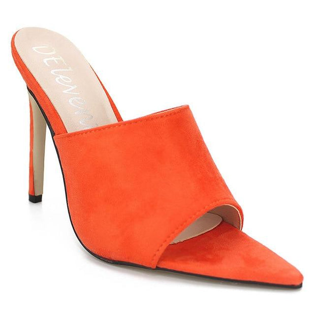 Candy Colour Rabbit Fur High Heel Slippers - Ernadi
