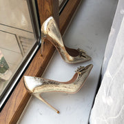 Soft Matte Gold Women Pointy Toe High Heel Bride Bow Shoes Shiny Stiletto Pumps Large Size