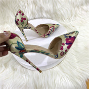 Gold Embroidered Hollow High Heel Pointed Shallow Mouth Shoes