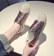 Sneakers Women Flats Golden Silver Shoes Rhinestone Bling Casual Shoes Streetwear
