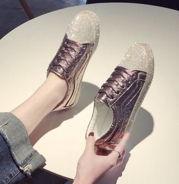 Sneakers Women Flats Golden Silver Shoes Rhinestone Bling Casual Shoes Streetwear