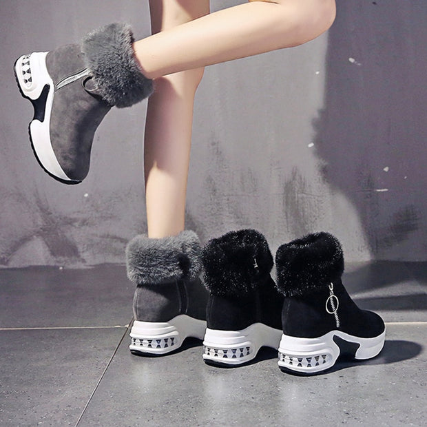 Warm Plush Ladies Leather Ankle Boots