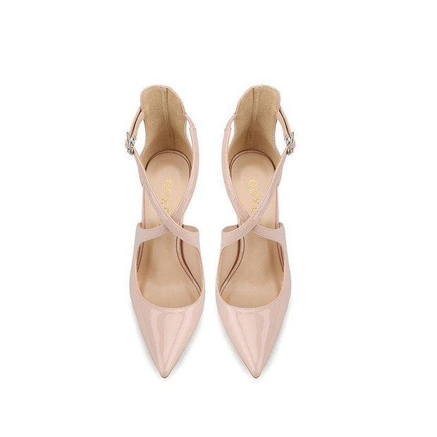 Women Sandals Thin Heel High Heels Flock Lace up Pointed Toe  party  Handmade - Ernadi
