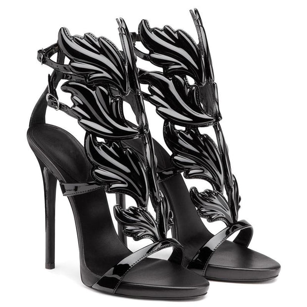 Leather Sandals Women Gold Leaf Gladiator Sandal Party Dress Shoe Woman Patent High Heel Sandals - Ernadi