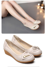 Leather Wedges shoes slip-on ballet flats Metal bowknot lady shoes - Ernadi