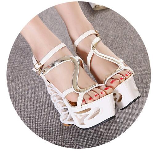 High Quality Buckle Strap Strange Style Heel Summer Women Shoes Retro Novelty Sandals 15cm High Heels Nightclub Shoes