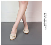 Leather Wedges shoes slip-on ballet flats Metal bowknot lady shoes - Ernadi