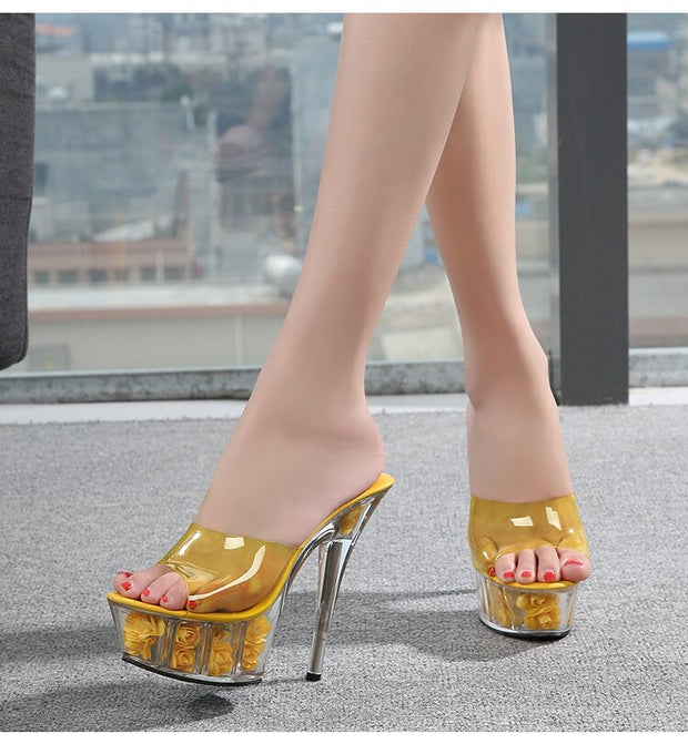 Waterproof High-heeled Platform Slippers