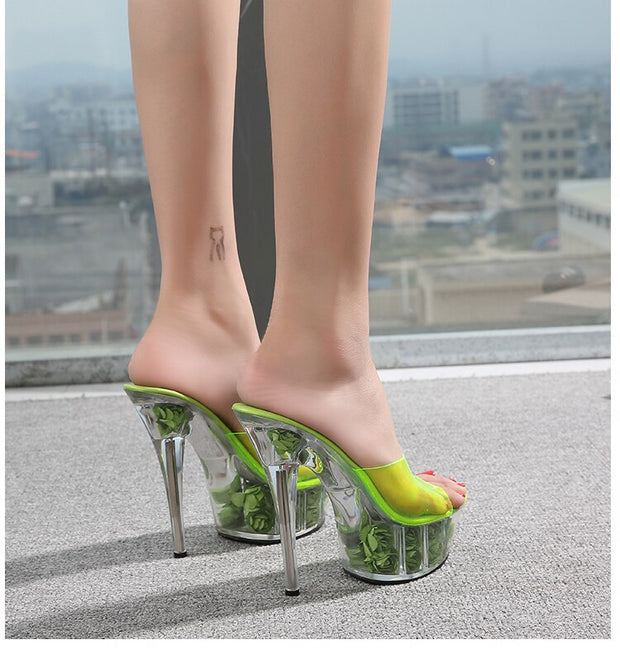 Waterproof High-heeled Platform Slippers