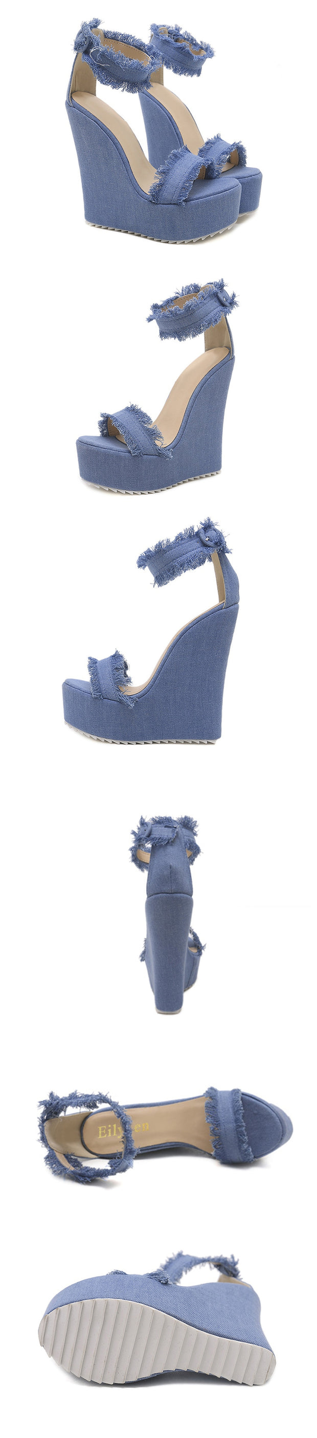 Designer Denim Sandals Summer Roman Sandals Wedges Peep-Toe Platform Shoes