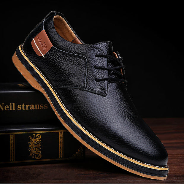 Men Oxford Genuine PU Leather Dress Shoes Brogue Lace Up Flats Casual Shoes