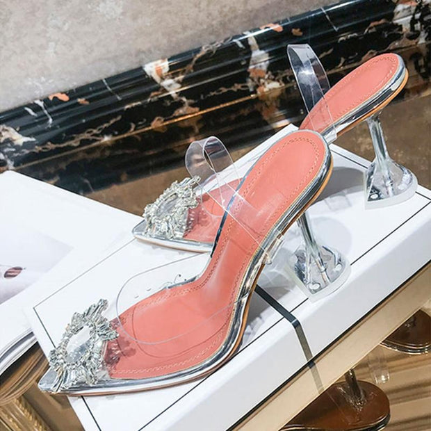 Transparent  women's sandal elegant jelly stiletto shoes pointed rhinestone high heels - Ernadi