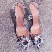 Transparent  women's sandal elegant jelly stiletto shoes pointed rhinestone high heels - Ernadi