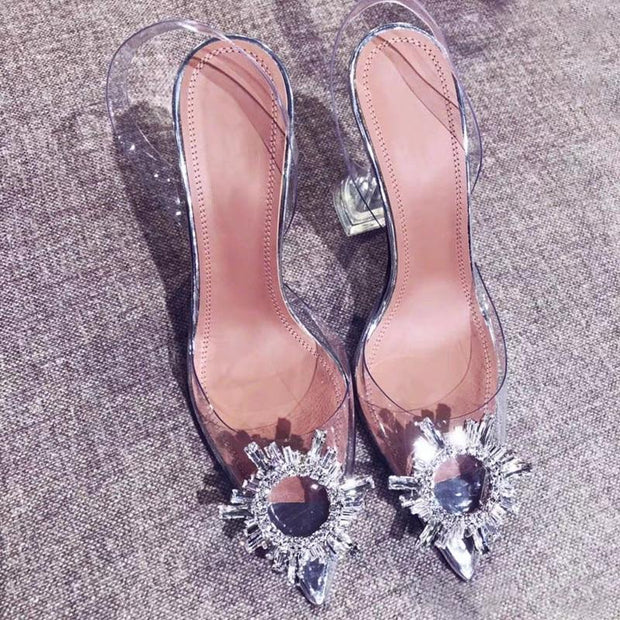 Transparent  women's sandal elegant jelly stiletto shoes pointed rhinestone high heels - Ernadi