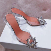 Transparent  women's sandal elegant jelly stiletto shoes pointed rhinestone high heels - Ernadi