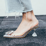 Transparent  women's sandal elegant jelly stiletto shoes pointed rhinestone high heels - Ernadi