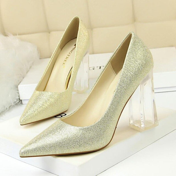 Transparent PU Heel Female Office Shoes