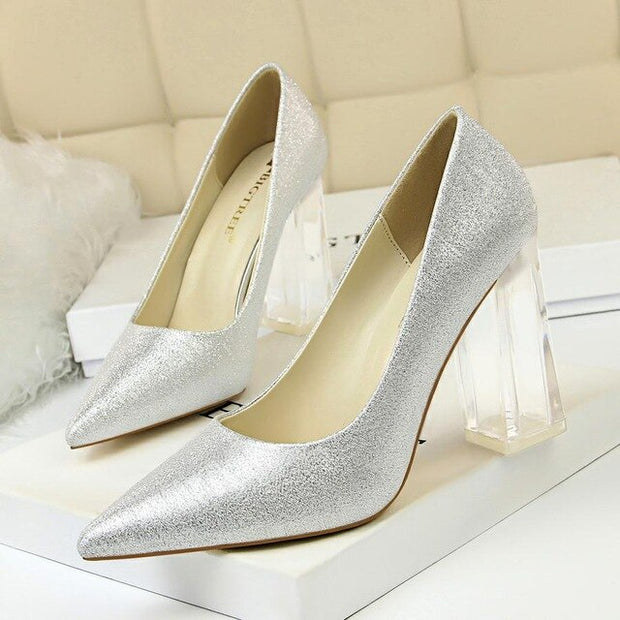 Transparent PU Heel Female Office Shoes