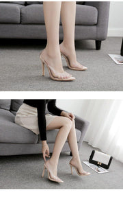 Clear PVC Transparent Heel Stilettos Point Toes Pump - Ernadi