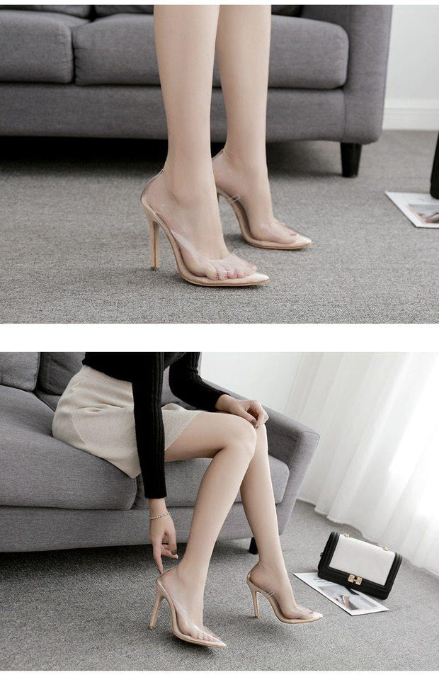 Clear PVC Transparent Heel Stilettos Point Toes Pump - Ernadi