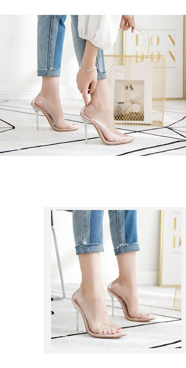 Clear PVC Transparent Heel Stilettos Point Toes Pump - Ernadi