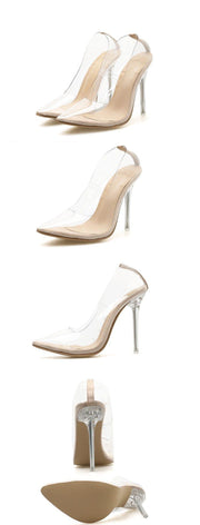 Clear PVC Transparent Heel Stilettos Point Toes Pump - Ernadi