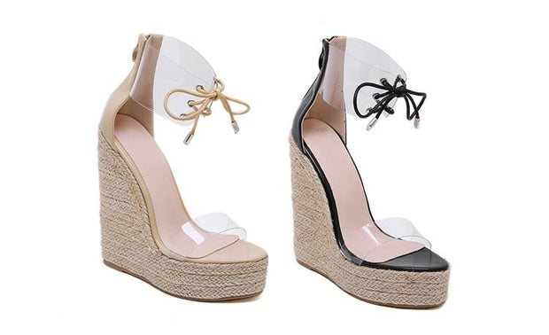 Lace Up Transparent Wedge Sandals - Ernadi