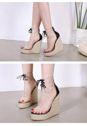 Lace Up Transparent Wedge Sandals - Ernadi