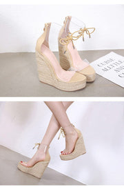 Lace Up Transparent Wedge Sandals - Ernadi