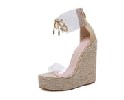 Lace Up Transparent Wedge Sandals - Ernadi