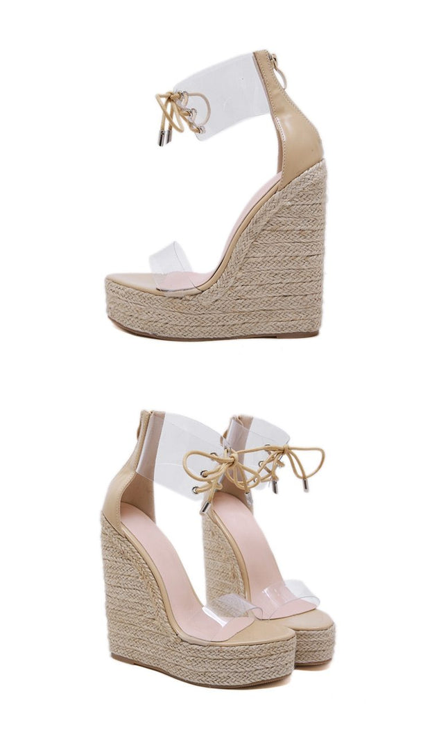 Lace Up Transparent Wedge Sandals - Ernadi