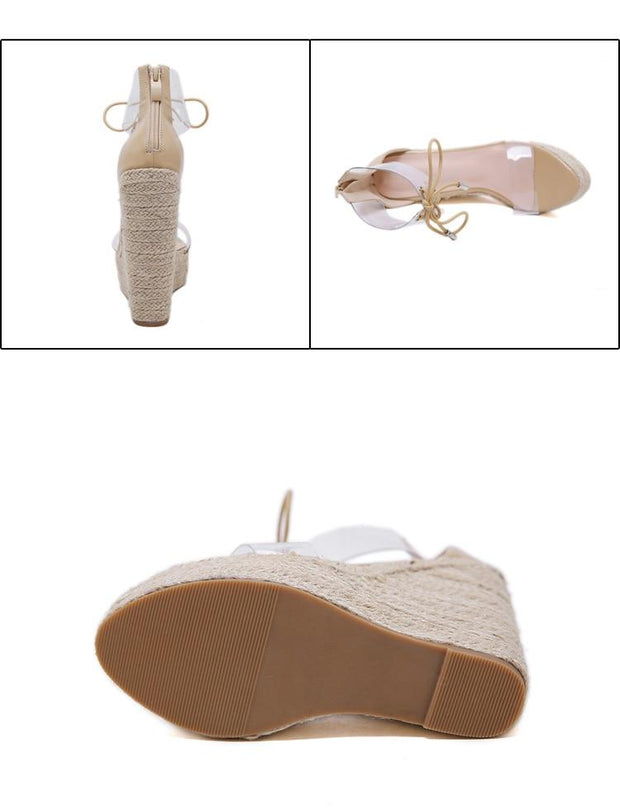 Lace Up Transparent Wedge Sandals - Ernadi