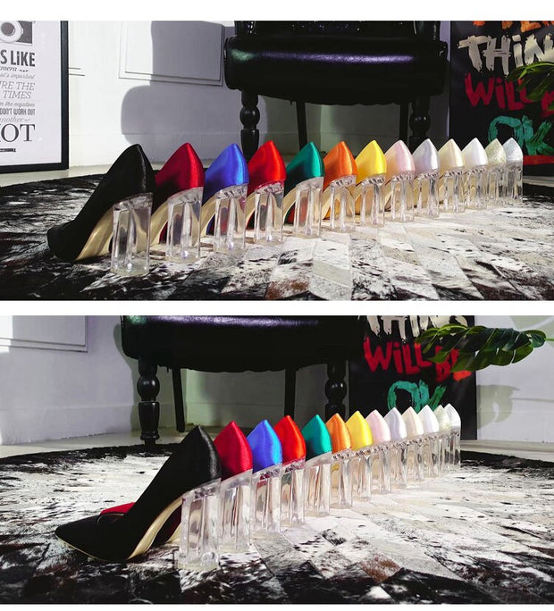 Transparent PU Heel Female Office Shoes